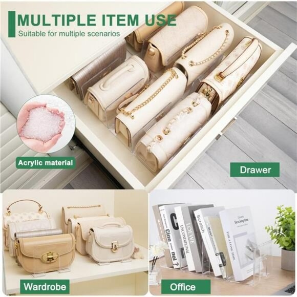 Acrylic Purse Organizer Closet 8 Slot Handbag Storage Clear Shelf Divider 2 Pack - Picture 4 of 7
